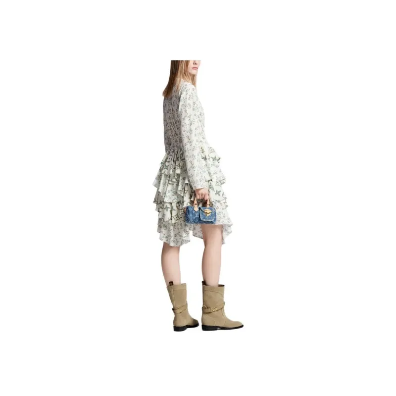 LOUIS VUITTON Floral Print Long Sleeved Tiered Dress-3