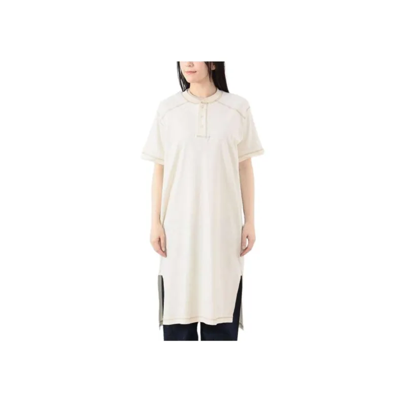 Beams Ribbed Henley Neck Short Sleeve Dress Short Sleeved Dresses Women's-2