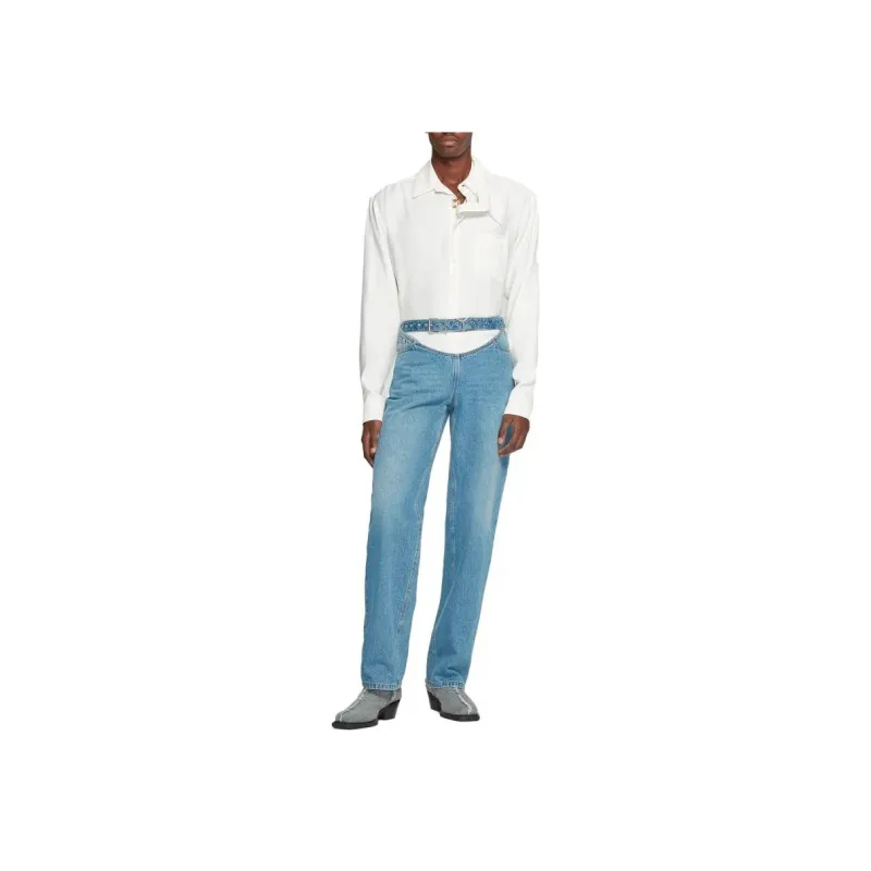 Y/Project Y Belt Cut Out Wide Leg Jeans-1