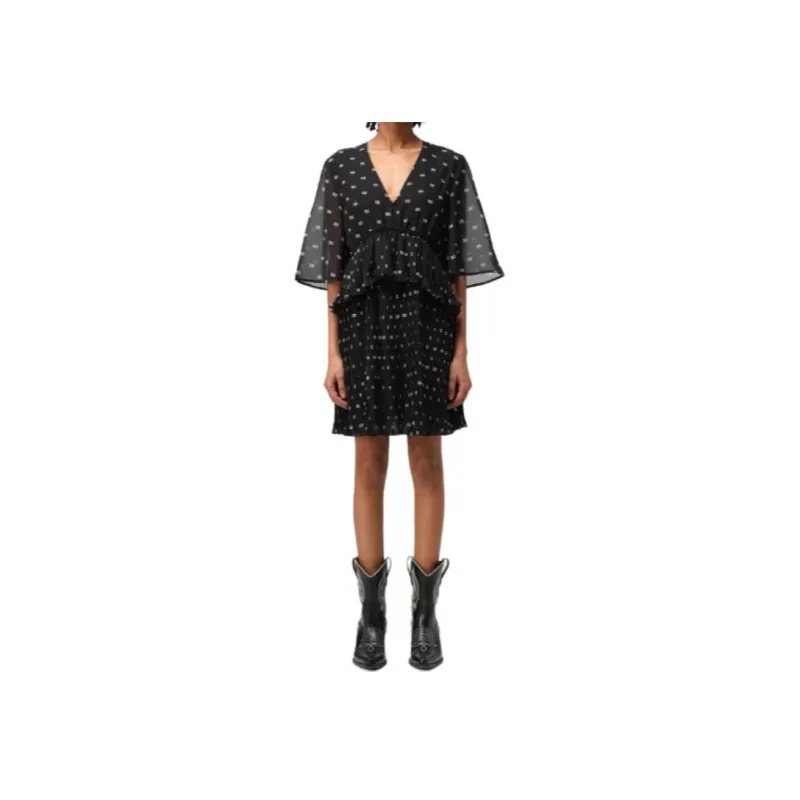 GANNI Butterfly Printed V Neck Pleated Mini Dress-1