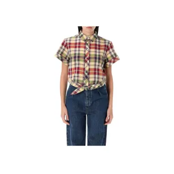 Polo Ralph Lauren Cropped Plaid Tie Front Top