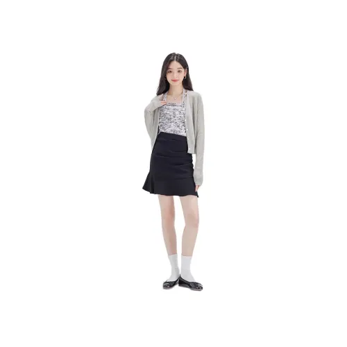 DEAR DEER PUFF 블랙 여성 캐주얼 숏 스커트