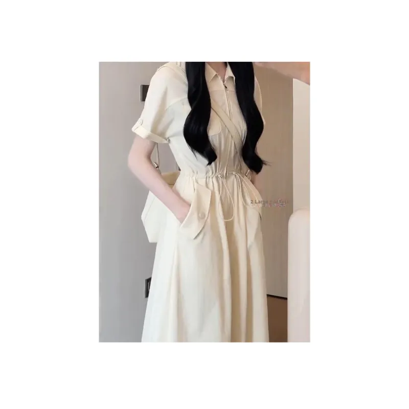 SONGBENSANGSANG Women's Korean-Style Cinched Waist Slimming Elegance Design Shirt Skirt Women's-4