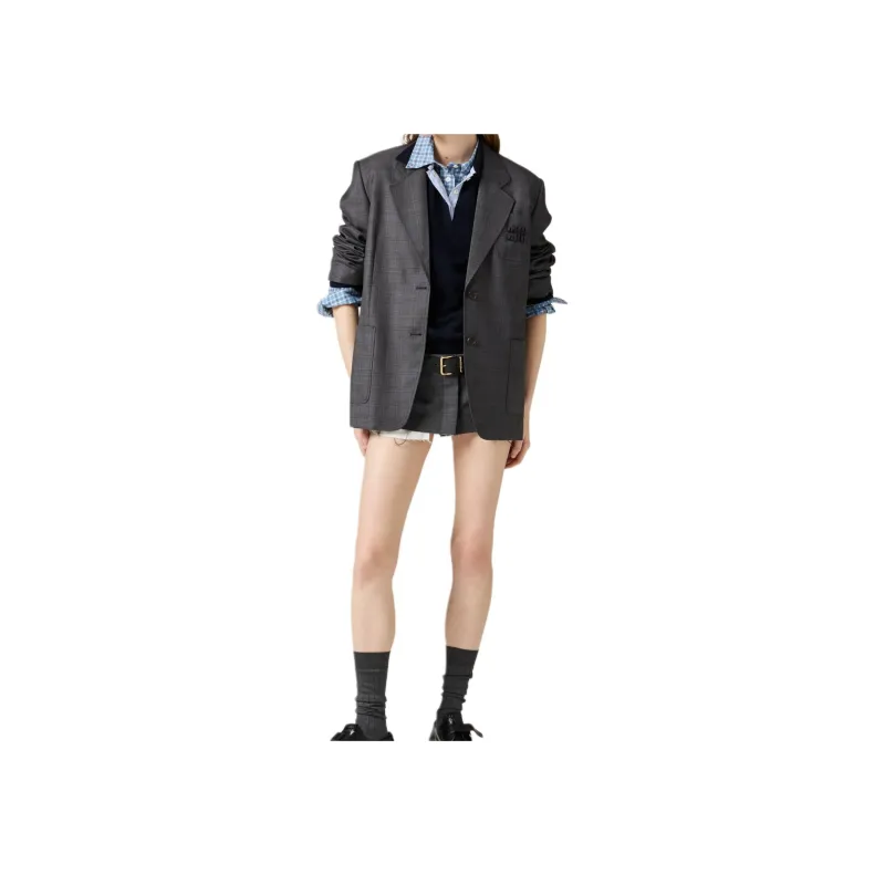 MIU MIU FW24 Business Suits Coats Women's Slate Gray-2