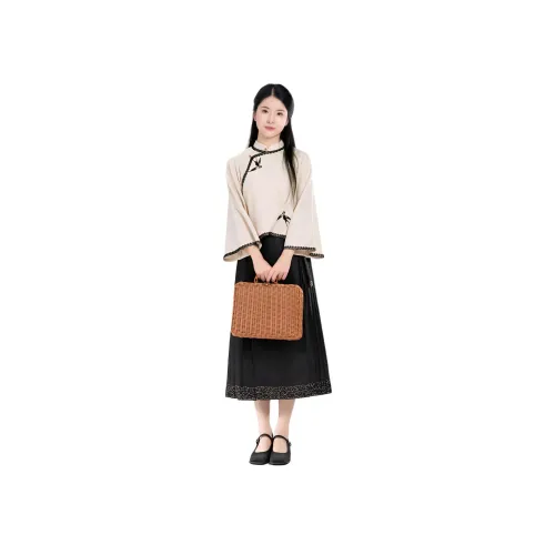 Weaving Division 2종 세트 스탠드 카라 사선 여밈 상의 + Golden 말 패턴 스커트 여성 한푸