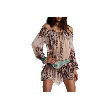 Jaded London Lorenza Sheer Bardot Dress In Oza Long Sleeved Dress Women's Leopard/Leopard Print