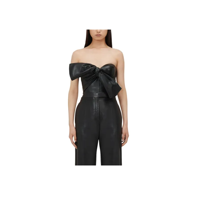 Alexander McQueen Knotted Bow Leather Corset Strapless Top Women's Black-4