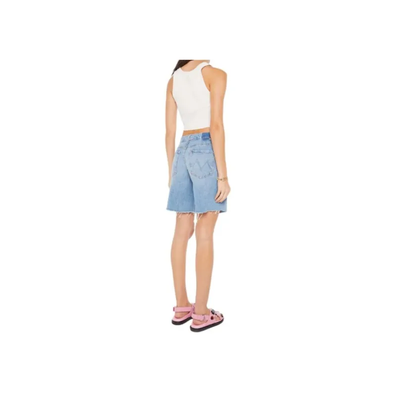 MOTHER Undercover Raw Cut Edge Denim Shorts-4