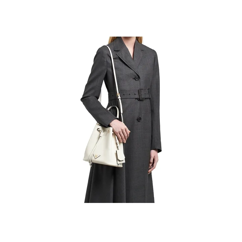PRADA Saffiano Leather Bucket Bag Handbag Shoulder Bag Crossbody Bag Women's White-3