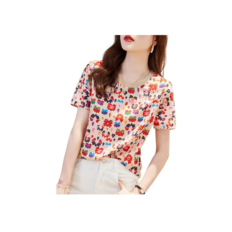 Mo Han Yi Mei Shirt Women's Beige With Red Print-1