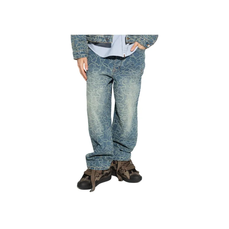 Bape Line Camo Jacquard One Point Relaxed Fit 13Oz Denim Pants-3