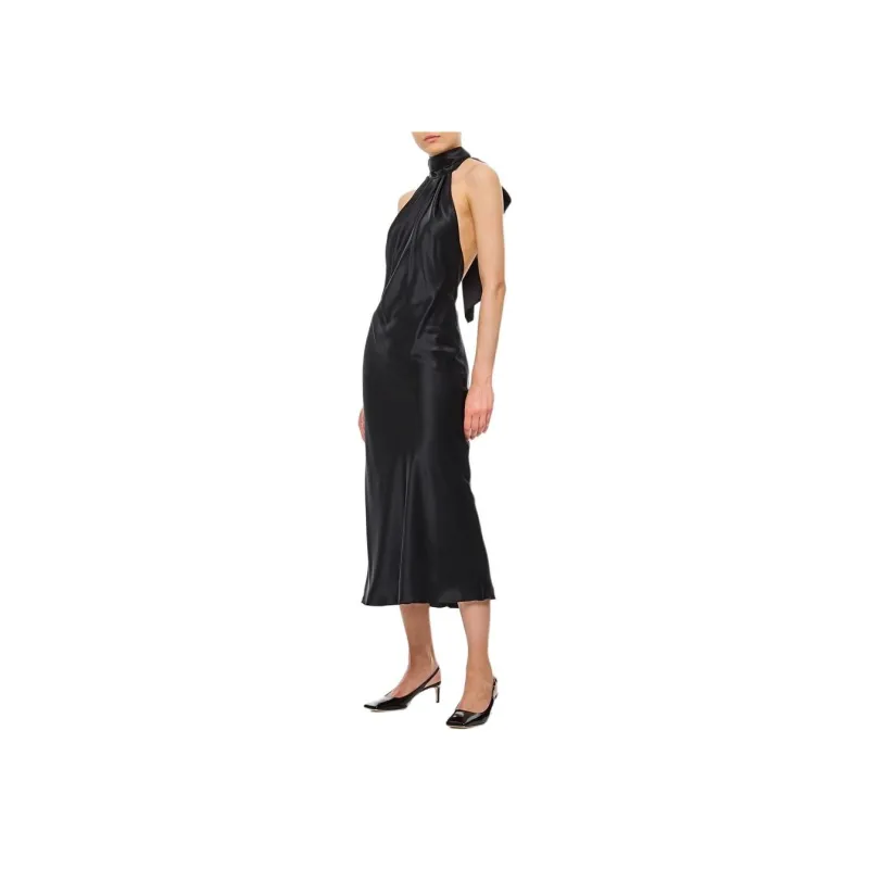 MaxMara Moli Halterneck Sleeveless Satin Dress-2