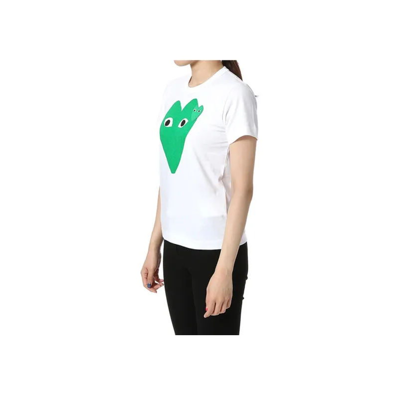 Comme Des Garcons Play Women's Green Hearts T shirt White-3