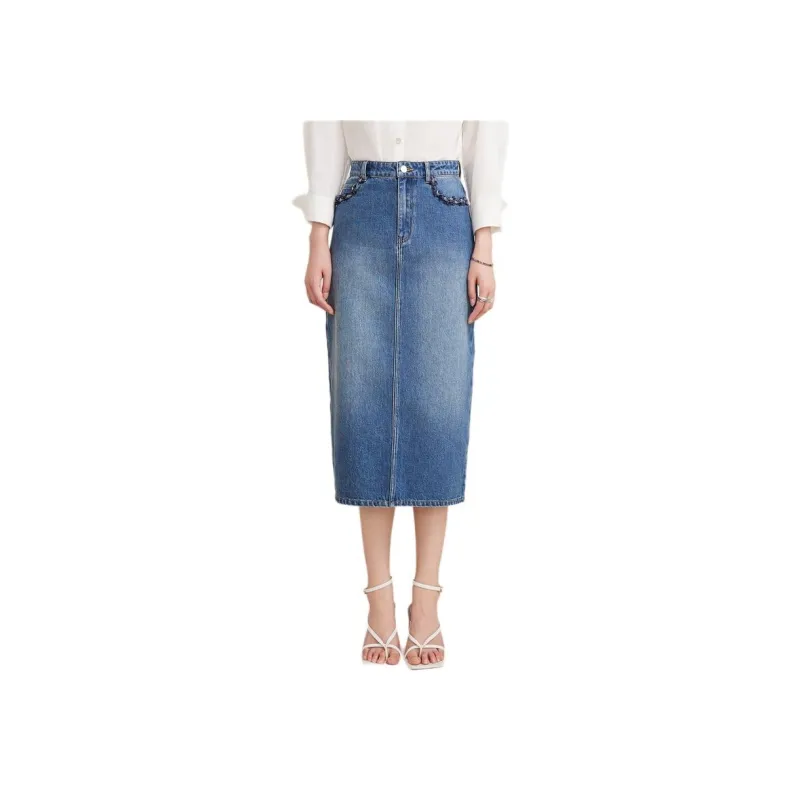 Goodland Denim Long Skirts Women's Vintage Blue-1