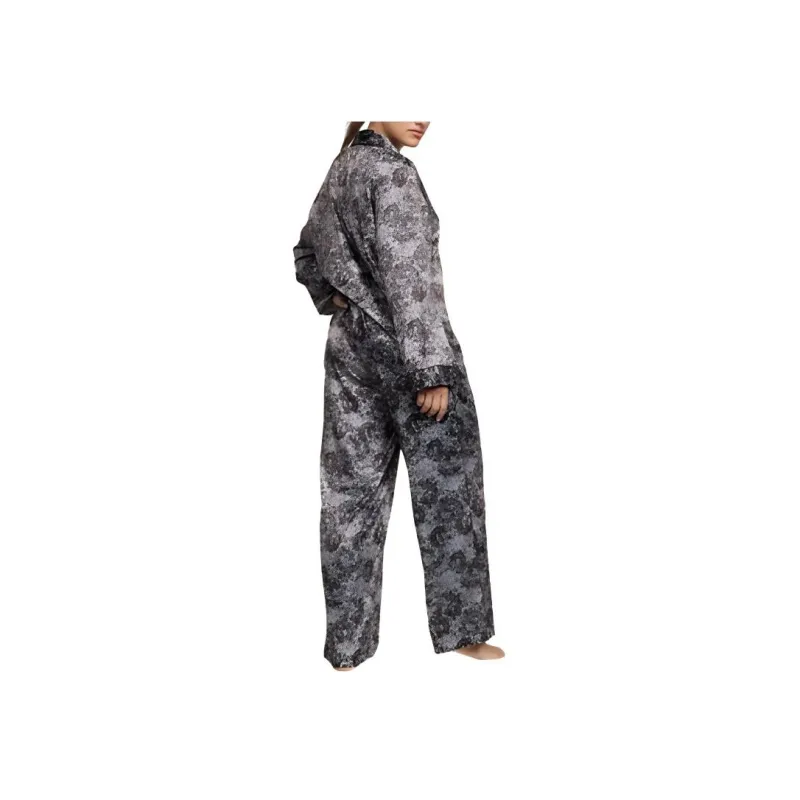 Victoria's Secret Satin Long Pajama Set Pajama Set Women's Black Gray Color Print-2