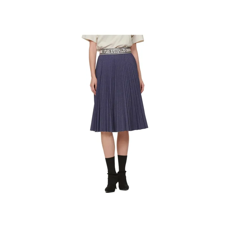 EVISU Casual Long Skirt Women's Heather Gray Blue-5