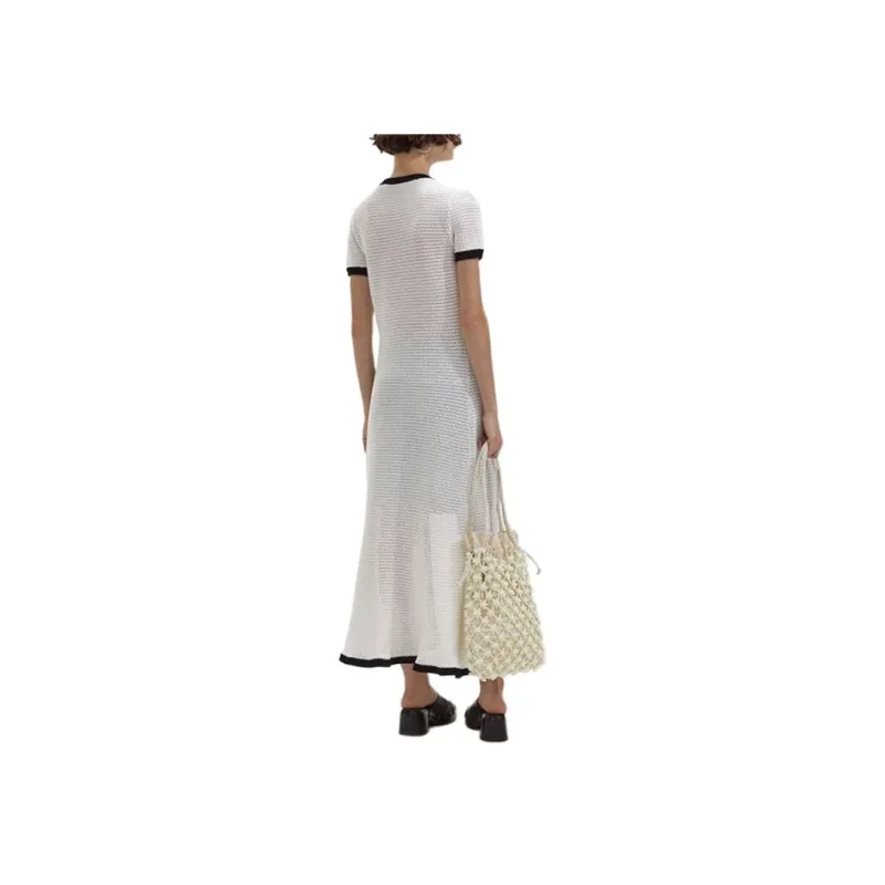 Self-portrait Short-Sleeved Dresses Women's White Color Blocking Black-2