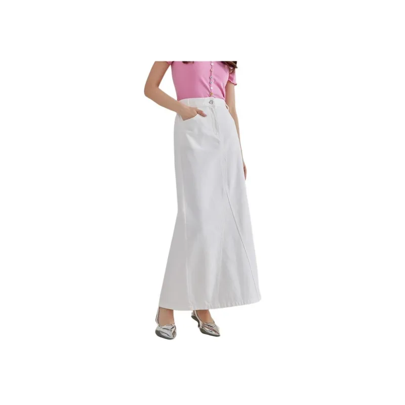 A21 Casual Long Skirts Women's Ecru-3
