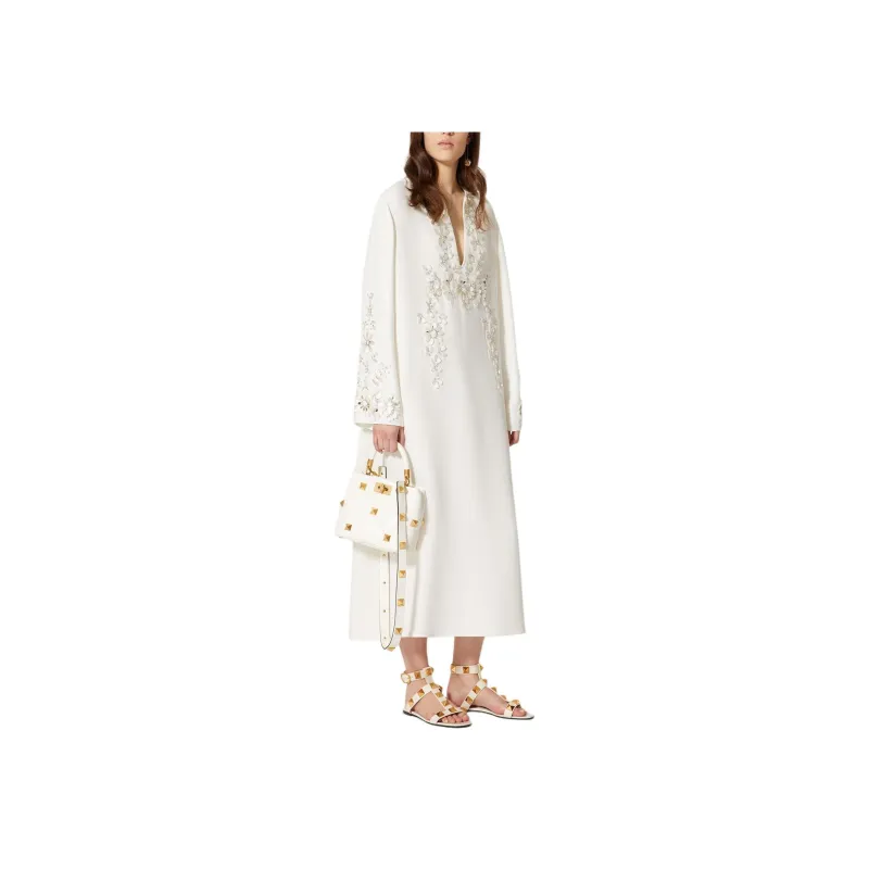 Valentino Gallo Edition Cady Couture Long-Sleeved Dresses Women's White-2