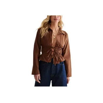 NASTY GAL Tie Front Long Sleeve Shirt Shirt Women's Chocolate
