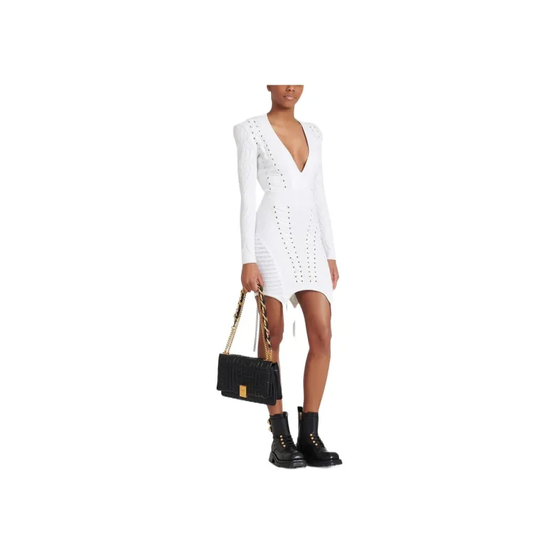 BALMAIN Lace up Detail Knitted Dress-3