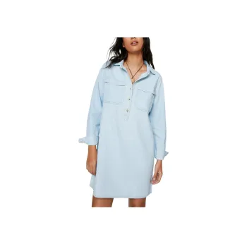 NASTY GAL Denim Double Pocket Shirt Dress Long-Sleeved Dresses Women's Bleached White Washable
