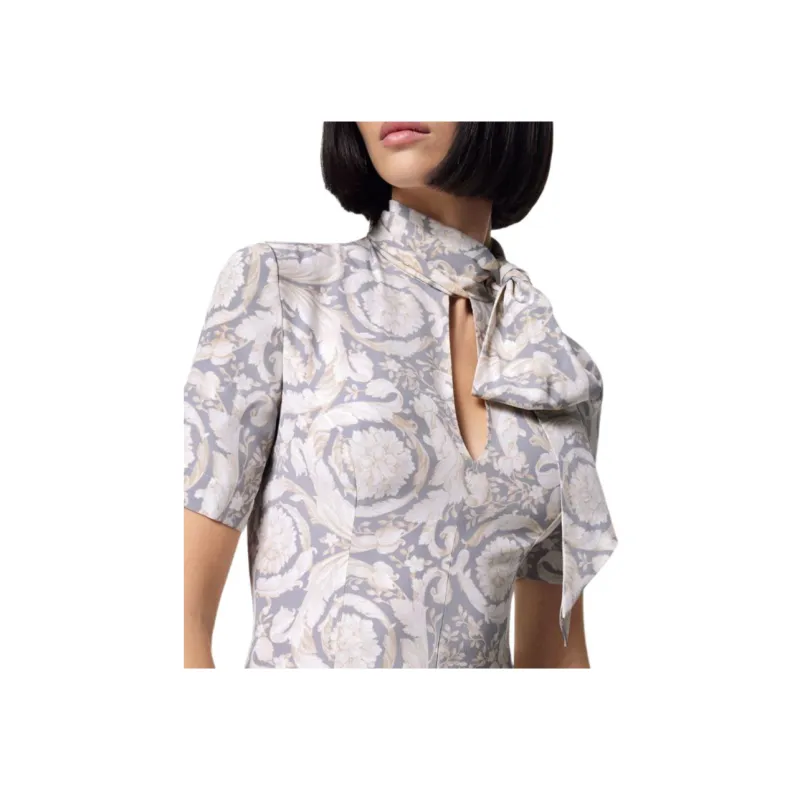 VERSACE Barocco Lavallière Scarf-Detailed Midi Dress-1