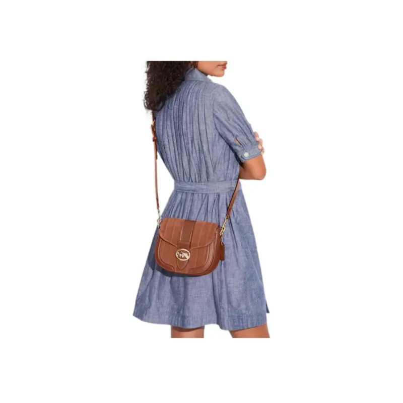 COACH Georgie Suede Leather Dionysus Underarm Saddle Bag Crossbody Bag Small Size Women's Caramel Brown-3
