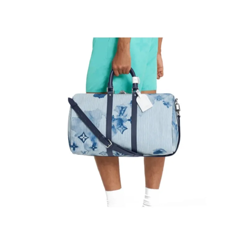 LOUIS VUITTON Keepall Bandouliere 50 Hickory Stripes Denim Watercolor-5