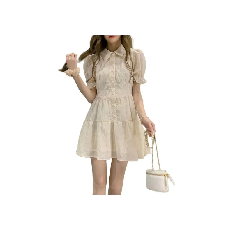 Flowers In Water Short Sleeved Dress Women's Image Color-9