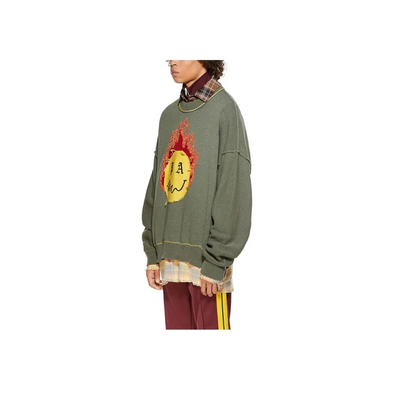 PALM ANGELS Smiley Intarsia Burning Head Knitted Crewneck-4