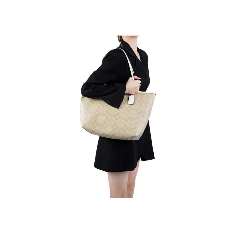 COACH City 33 Monogram Tote Hand Bag Canvas Women's Khaki White-3