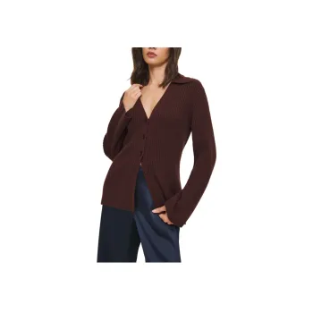 REFORMATION Shea Cashmere Collared Cardigan Cashmere Sweater Women's Mahogany