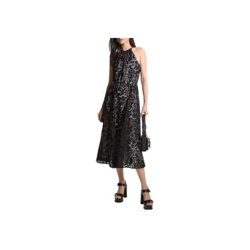 MICHAEL KORS Palm Lace Belted Halter Dress