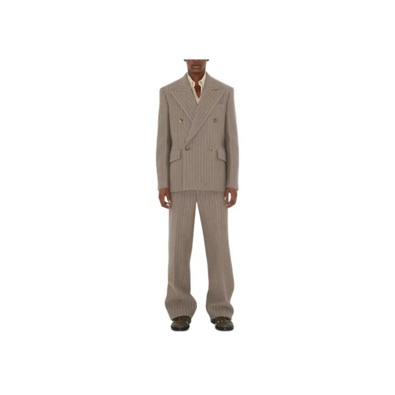 Burberry Pinstriped Wool Blend Tailored Trousers Casual Pants Men's Brown-2