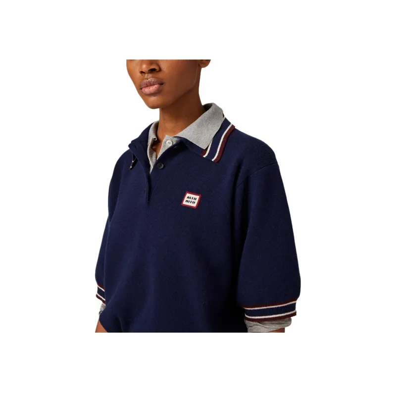 MIU MIU Wool And Cashmere Polo Sweater Navy-3