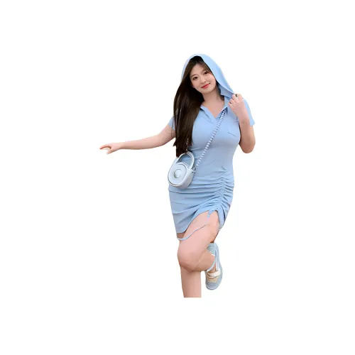 Zhou White 여성 반팔 원피스