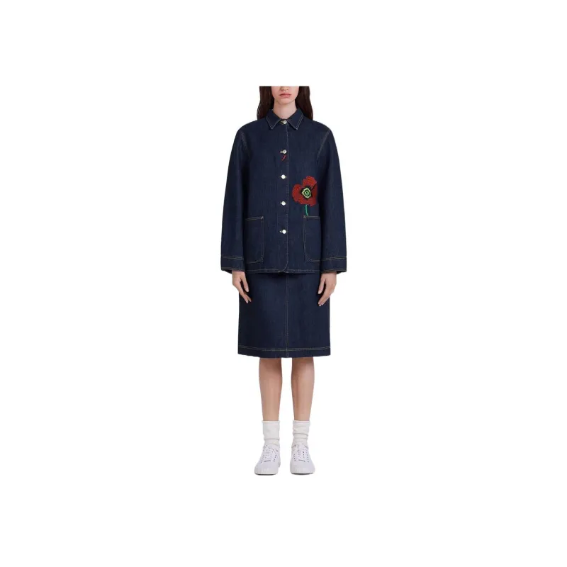 KENZO Poppy Flower Series Nigo Collaboration FW22 Denim Jacket Women's Dark Blue-2