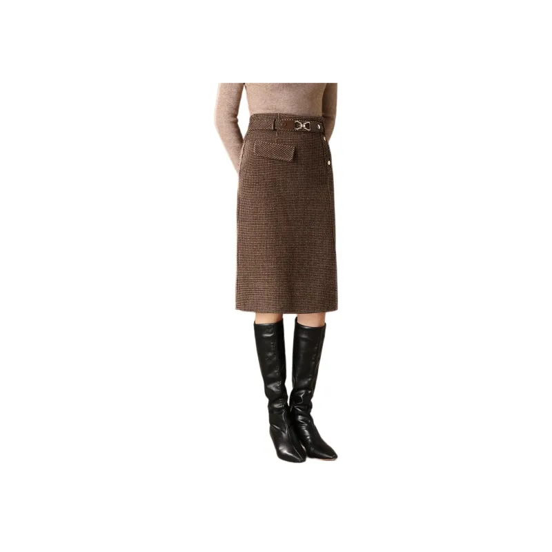 FENHONGMALI Casual Long Skirts Women's Coffee-1