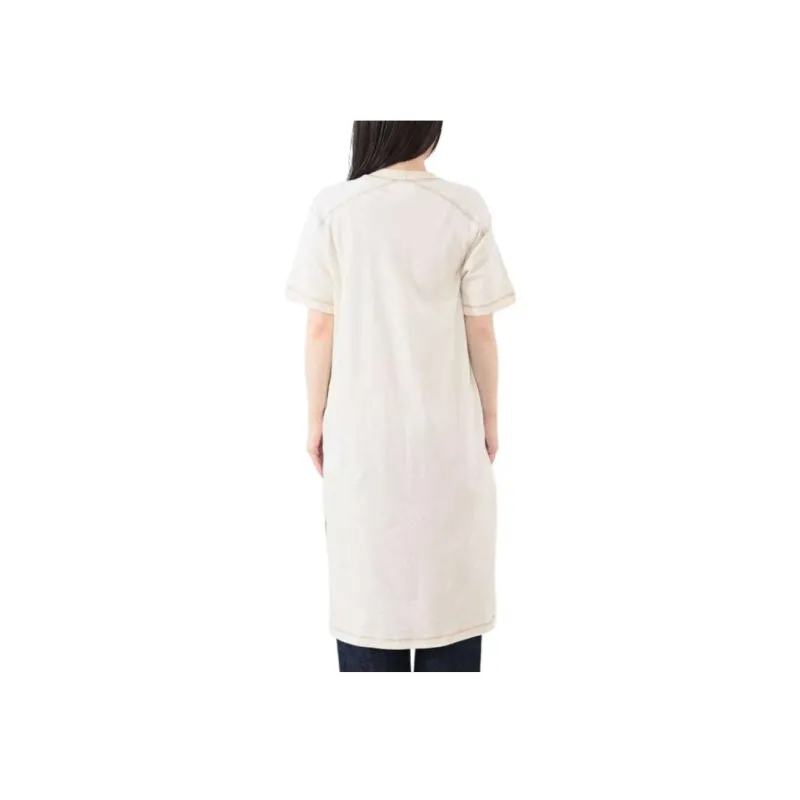 Beams Ribbed Henley Neck Short Sleeve Dress Short Sleeved Dresses Women's-3