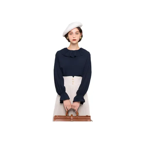 DEAR DEER PUFF 네이비 블루 여성 셔츠