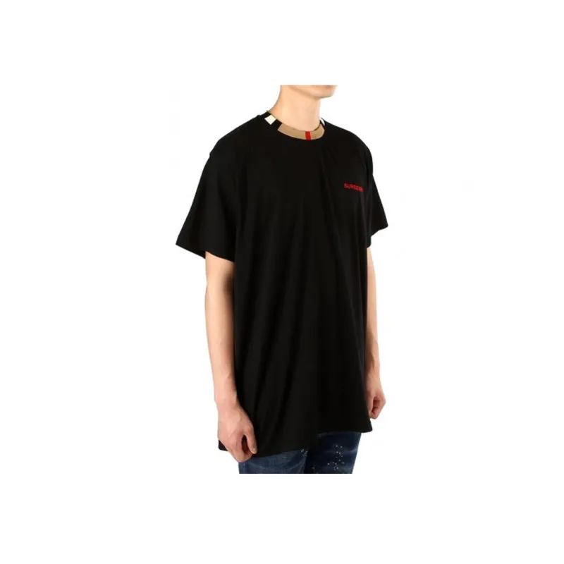 Burberry Men Icon Stripe Trim Cotton T-shirt Black-5