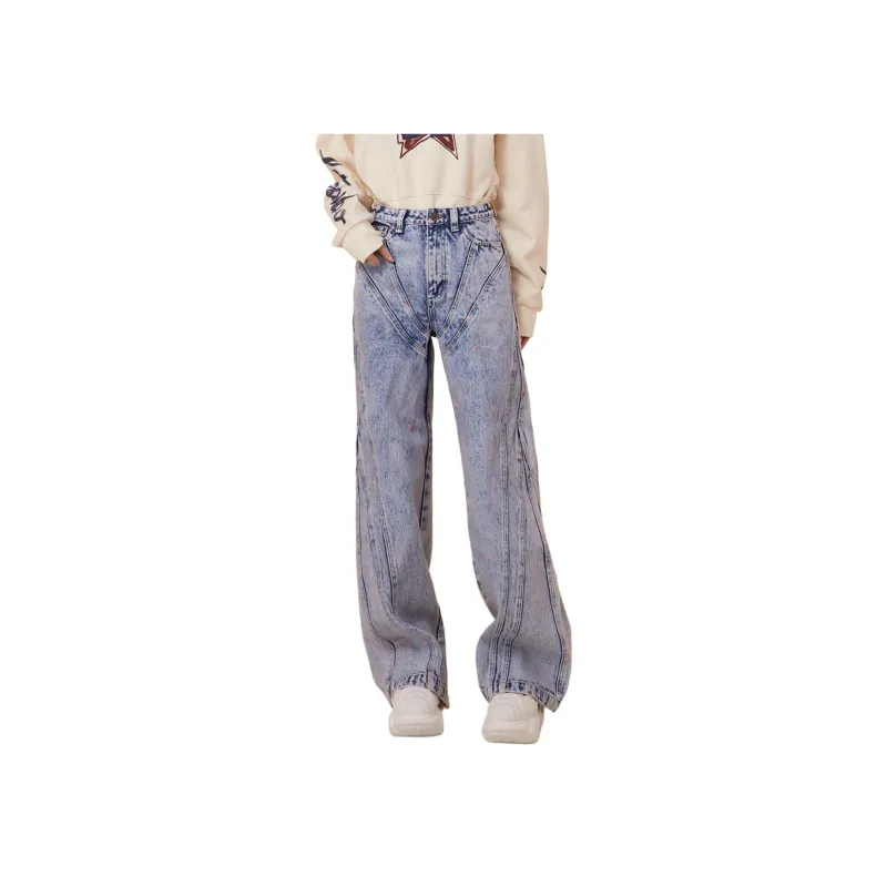 LALABOBO Jeans Women's Light Blue White-1