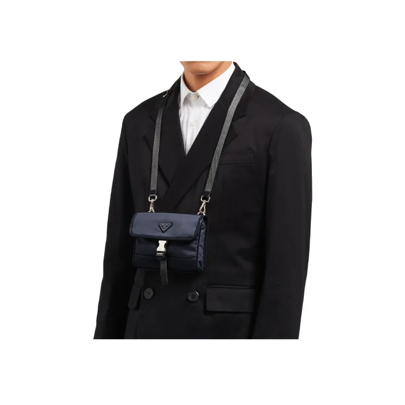 PRADA Re Nylon Recycled Nylon And Saffiano Leather Cell Phone Pouch Men's Blue-5