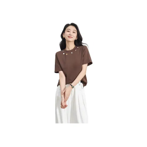 XIRAN 커피 색상 여성 티셔츠