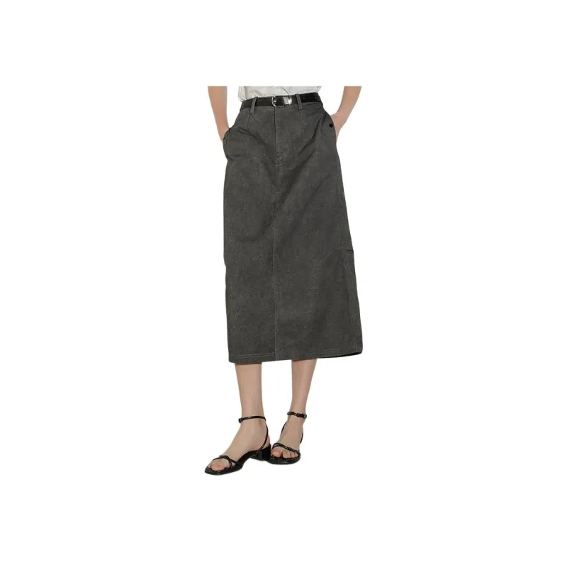 Ancient Alley Denim Long Skirt Women's Carbon Gray-2
