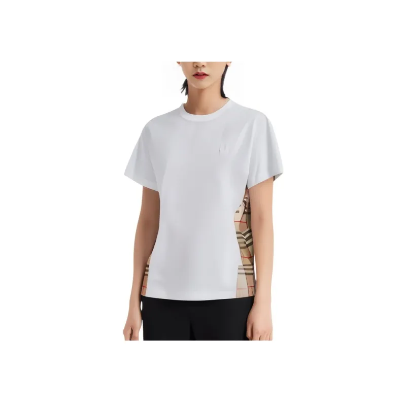 Burberry FW22 Check Panel Cotton T-shirt White-4