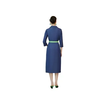 BBLLUUEE Long Sleeved Dress Women's Denim Blue