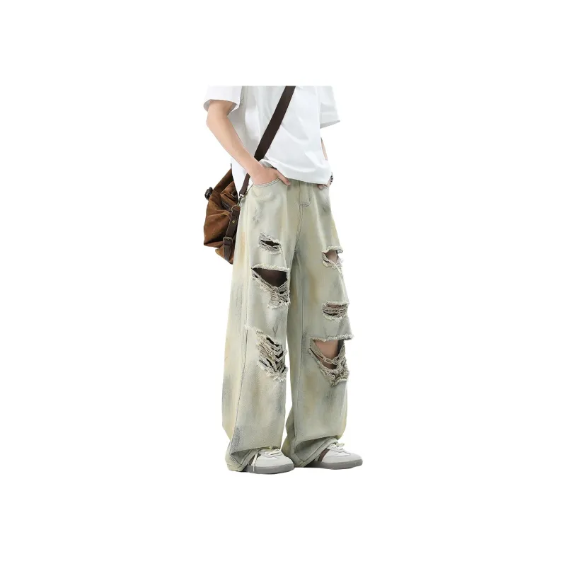 HCHUICHENG Jeans Unisex Yellow Mud-0