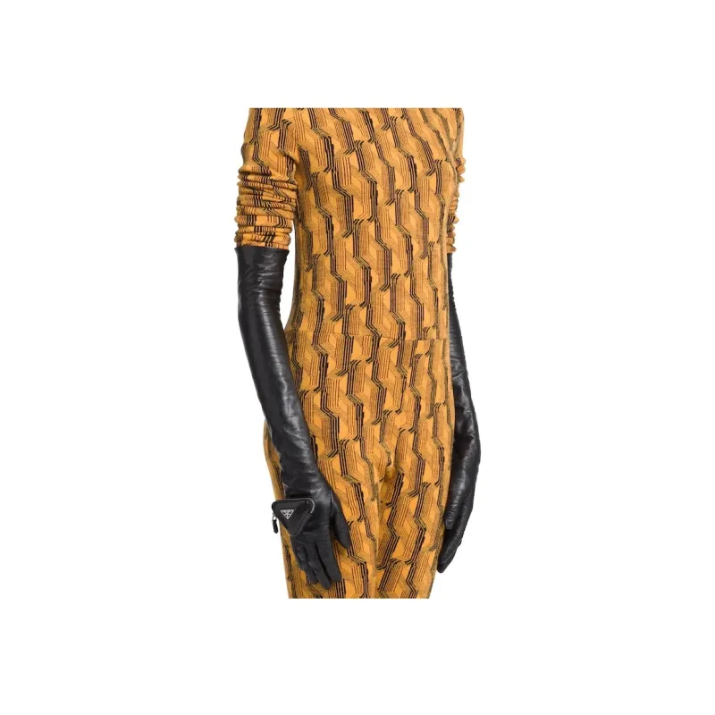 PRADA Triangle-Logo Zipped Pouch Long Gloves-1